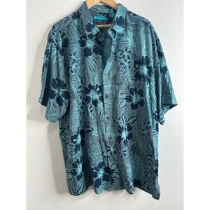 Tori Richard Mens 2XL Tropical Floral Silk Cotton Short Sleeve Button Up Shirt